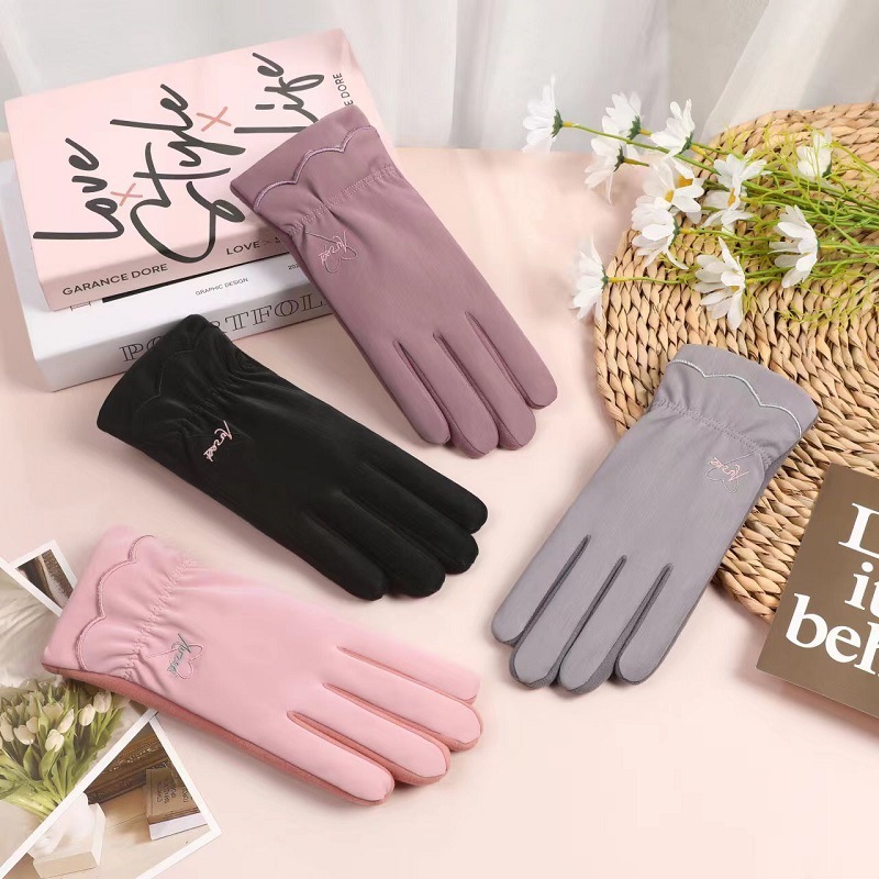 N15 Women's Autumn and Winter Warm Gloves Touch Screen Fleece-lined Cotton Gloves Bicycle Riding Finger Wind and Cold Proof Gloves