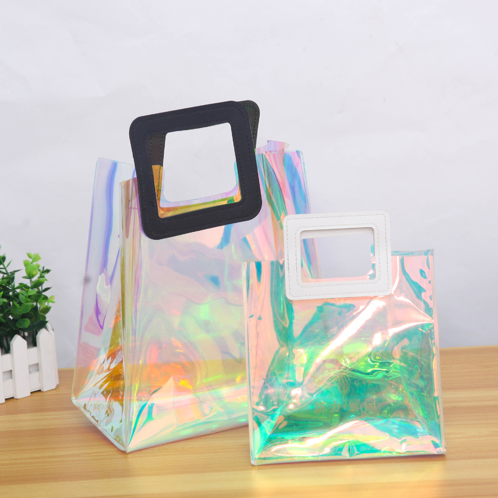 pvc透明炫彩手提袋定做 幻彩网红果冻包包镭射塑料手提袋定制