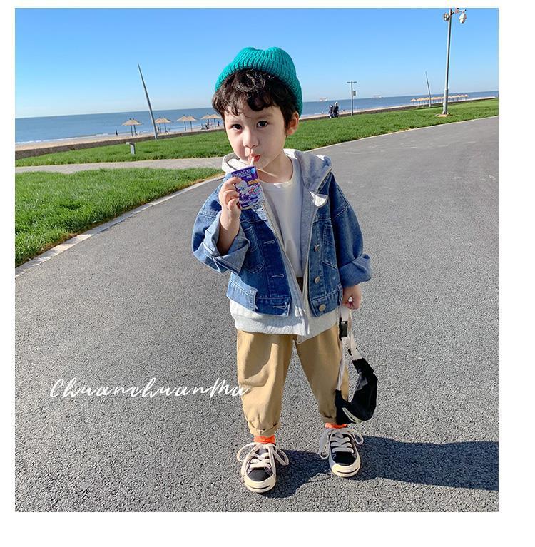 儿童牛仔外套男2021新款童装男童秋装连帽夹克洋气宝宝上衣春秋款
