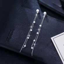 S925纯银耳钉 轻奢气质仙女风设计感耳线 长款珍珠流苏女式耳饰品