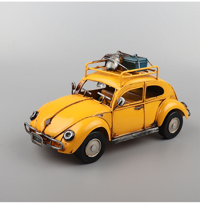 大众甲壳虫旅行轿车模型复古铁皮工艺品怀旧橱窗柜老式收藏品摆件