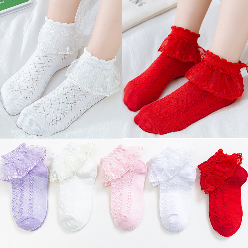 花边袜女童拉丁舞比赛白色袜子儿童秋冬女孩蕾丝公主袜甜美棉袜跨