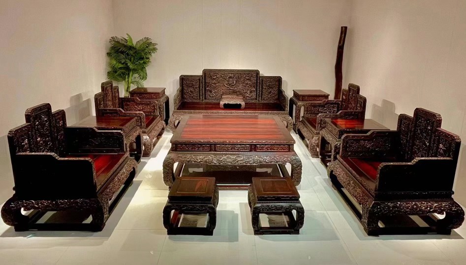 印尼黑酸枝阔叶黄檀客厅深雕云龙沙发宝座仿古典新中式红木家具