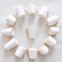 厂家批发陶瓷杯礼品广告宣传水杯酒店客房金边白色骨瓷金把马克杯