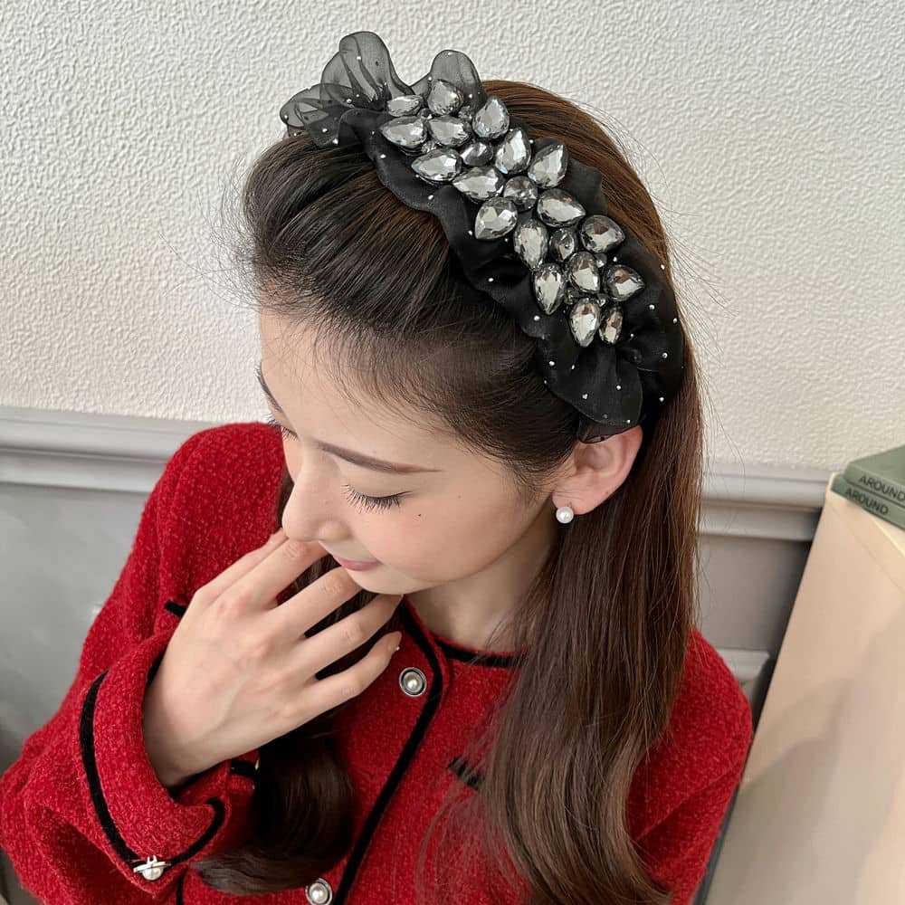 Korean-Style Exquisite Diamond Starry Headband High-Grade Mesh Pleats Headband High Skull Top Light Luxury All-Match Hair Accessories for Women