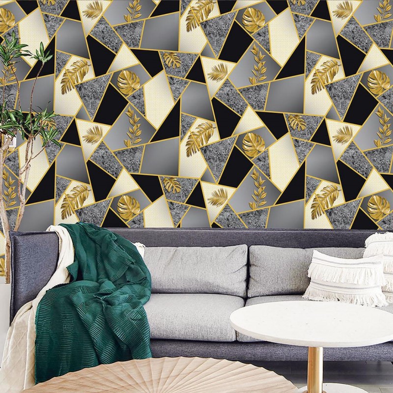 3D Leaves Geometric PVC Wallpaper Modern Minimalist Living Room Background Wall KVC Bar Restaurant Waterproof Wallpaper Manufacturer