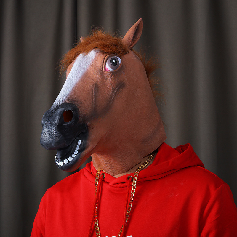 万圣节亚马逊马头头套面具面罩圣诞节动物哈士奇狗猪猩猩驴头道具