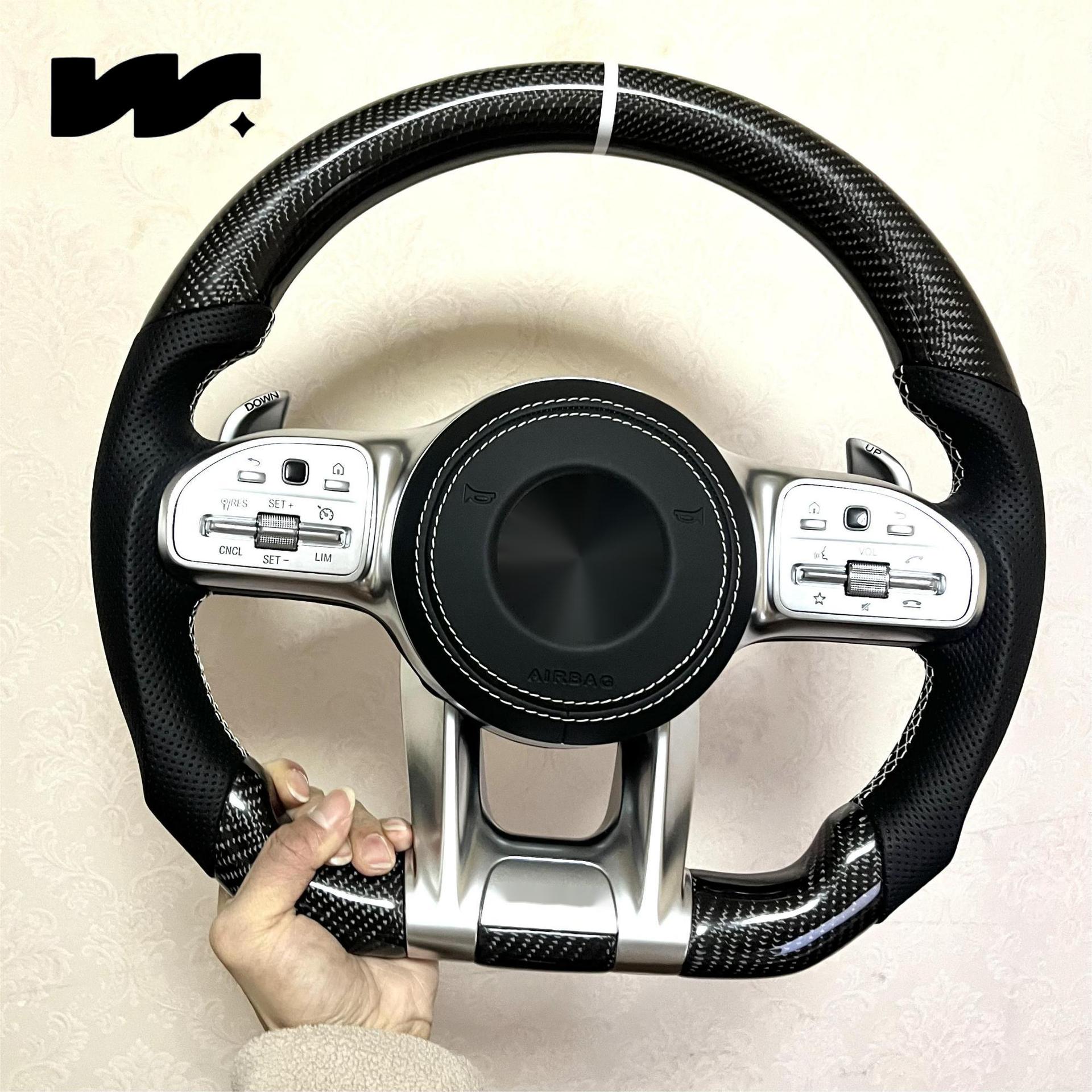适用奔驰老款改装新款amg真皮碳纤维方向盘aecsg级glc260gleclsg