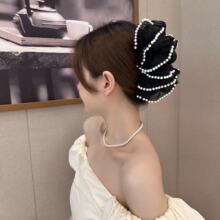 赫本风珍珠蝴蝶结珍珠泡泡抓夹女高级感后脑勺盘发夹云朵发卡发饰