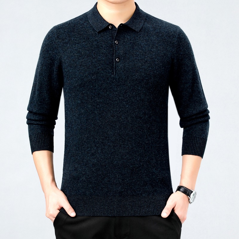 2023冬季男士羊绒衫中老年商务休闲翻领纯色爸爸装厚款毛衫毛衣男