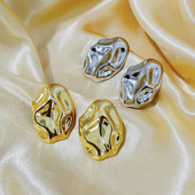 铜镀18K真金欧美跨境金属风捶打纹理面耳环时尚个性高质量耳饰品