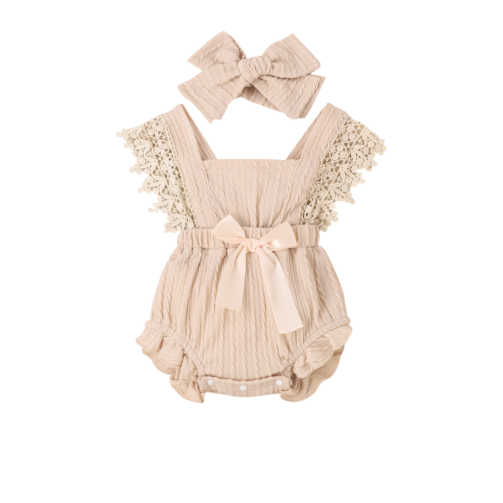 Baby Girl Baby Jumpsuit Pure Cotton Ins Style Romper Baby Summer One-Piece Sleeveless Stitching Lace Edge Romper Baby Clothes