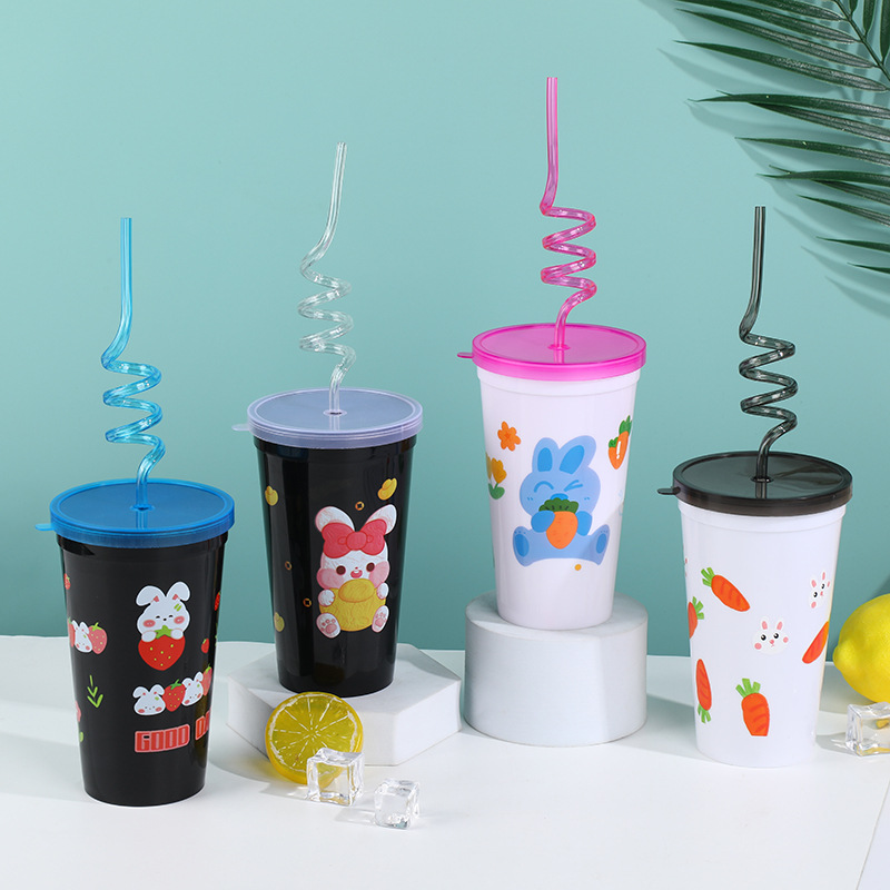 Cross-Border Hot Selling Cute Mickey Straw Water Cup Cartoon Good-looking Plastic Water Cup Household Children Plastic Cup in Stock