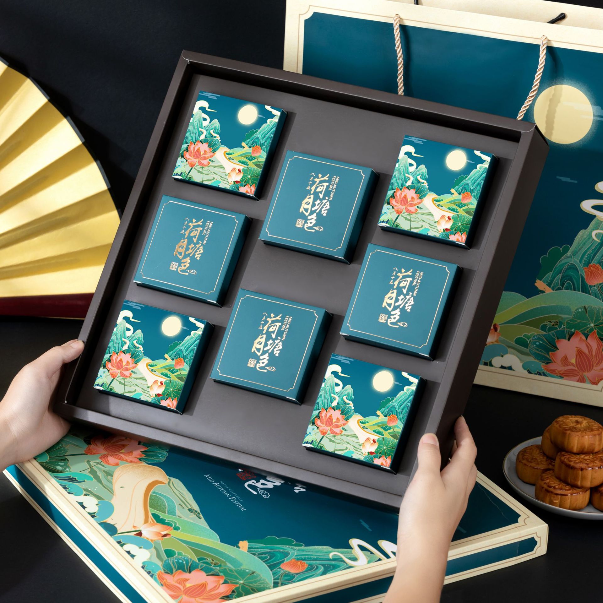 创意中秋月饼礼盒68粒开窗月饼包装盒工厂酒店制定logo月饼盒现货