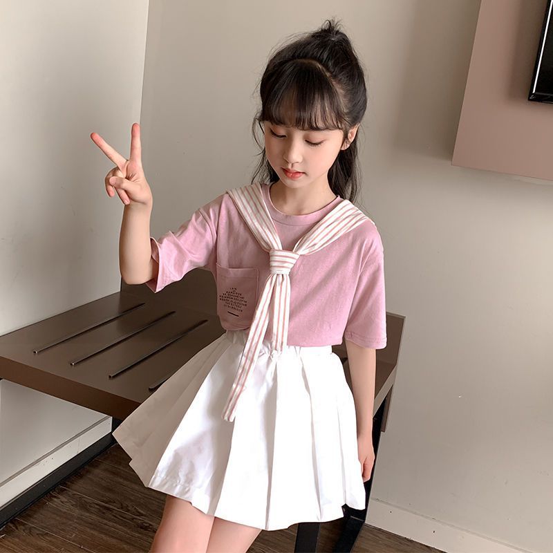 女童夏装学院风套装裙韩版洋气jk制服2022新款小学生校服中大童潮