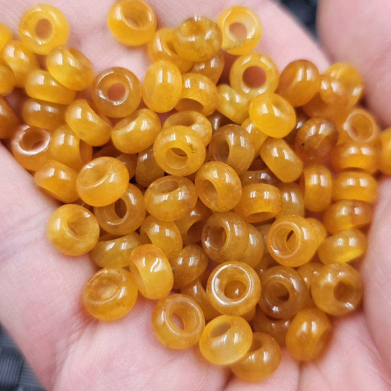 黄龙玉大孔珠子玉石散珠石英岩玉算盘珠手链项链饰品隔片隔珠吊环