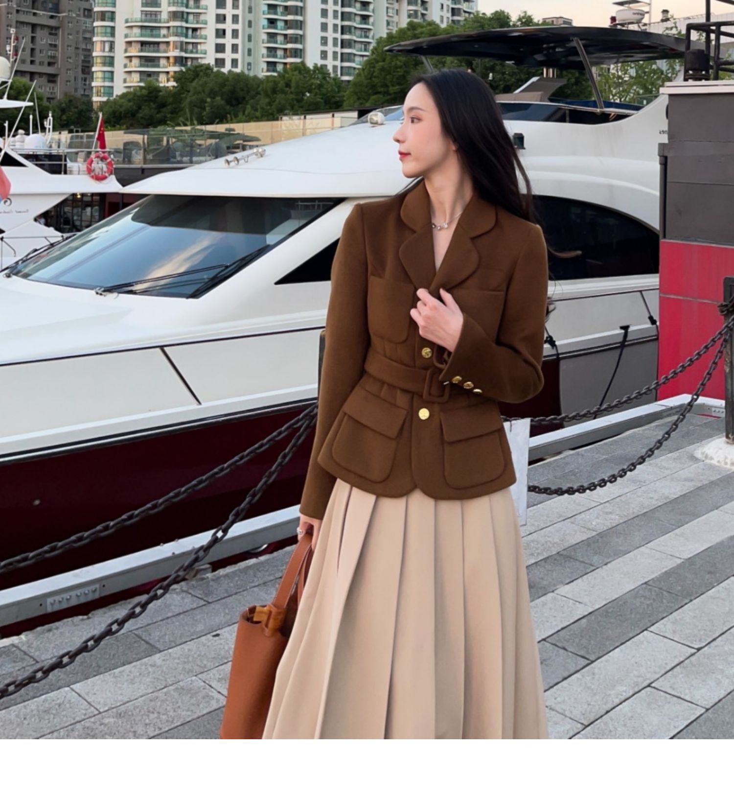 小个子港风套装女复古chic名媛气质御姐洋气毛呢两件套6156