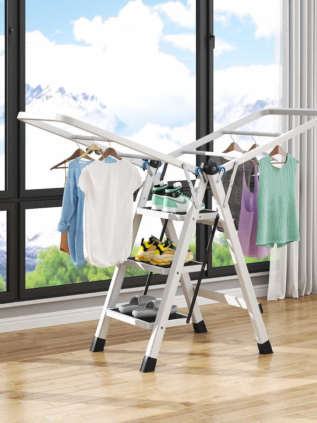 a7l梯子晾衣架两用折叠梯加厚室内焊接人字梯移动步梯多功能晾衣