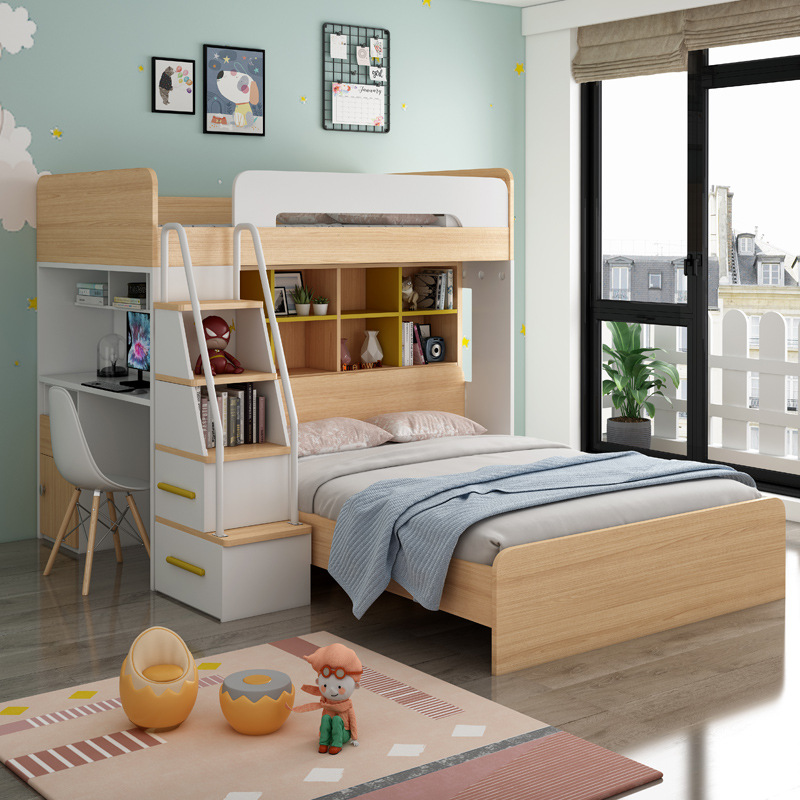 儿童床双层床多功能高低床交错式衣柜上下床小户型二胎儿童房床