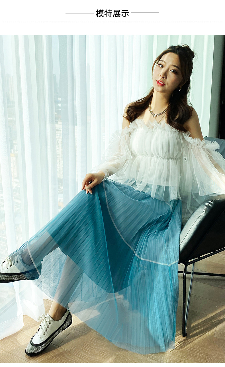 设计感半身裙气质网纱半身裙女高腰显瘦百褶裙2021春季新款纱裙子