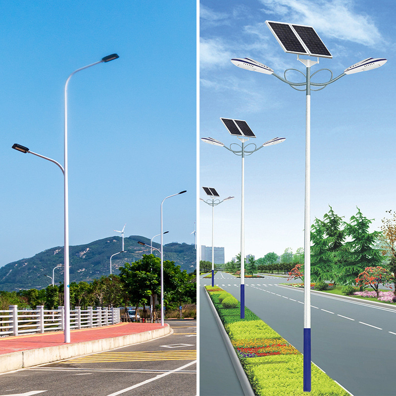一体式8米12米户外led市电高低臂自弯臂新农村太阳能双头路灯