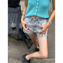 高腰牛仔短裤女2024年新款夏季复古显瘦修身直筒休闲裤卷边热裤