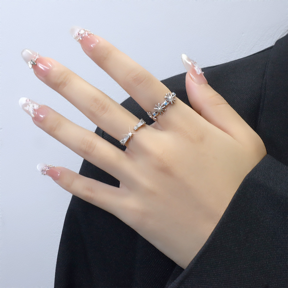 不规则几何锆石戒指ins风气质细圈指环极简设计感镶钻方块开口戒