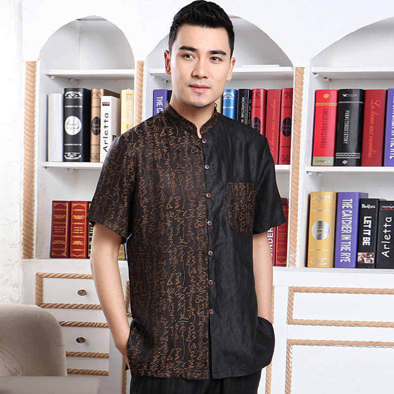 香云沙品牌大气真丝男装蚕丝绸缎衬衫桑蚕丝衬衣男香云纱一件代发