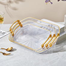 欧式金色长方形托盘果盘茶盘糕点盘蛋糕盘首饰盒托盘盘子蛋糕架