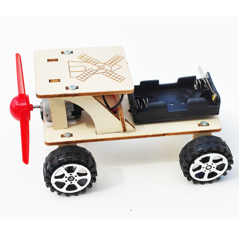 电动DIY木制电动风力车科学教育玩具学校手工游戏拼装可涂鸦亲子