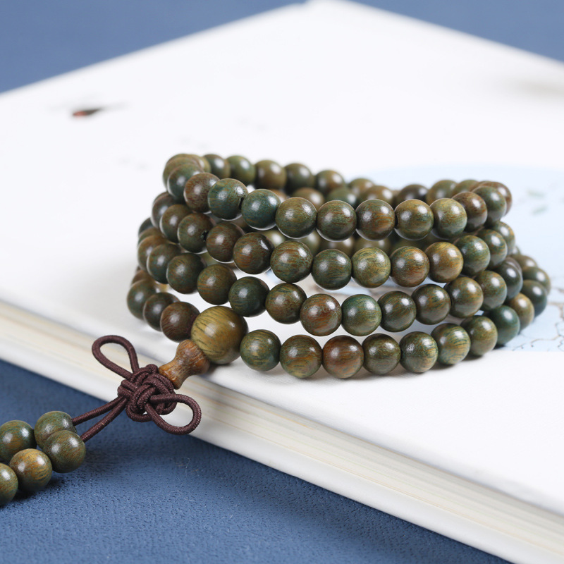 正宗老料绿檀木108颗佛珠手串女森系学生檀香木手链情侣民族风男
