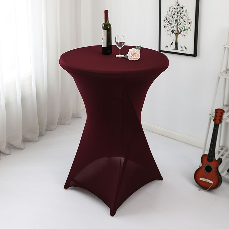 Elastic Table Cover Bar Cover Hotel Wedding Activity Restaurant Banquet Decoration Solid Color round Cocktail Table Cover Wholesale