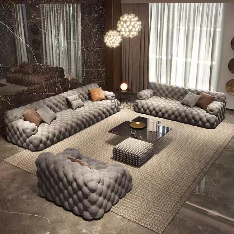 轻奢美式月球沙发意式拉扣现代组合简约小户型客厅法式奶油别墅