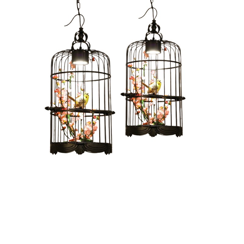 新中式鸟笼吊灯禅意复古装饰民宿餐饮店茶室吧台灯仿古铁艺灯笼灯