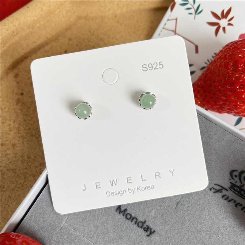 S925 Sterling Silver Needle Imitation Hetian Jade Ear Studs Female Niche Design Yang Green Petite Earrings 2022 New Fashion