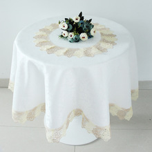 KI9S白色水溶花边蕾丝家用布艺欧式带转盘圆形餐桌布阳台小圆桌布