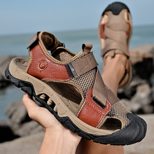 工厂直销包头凉鞋男夏季户外沙滩鞋透气网鞋运动休闲真皮外穿凉拖