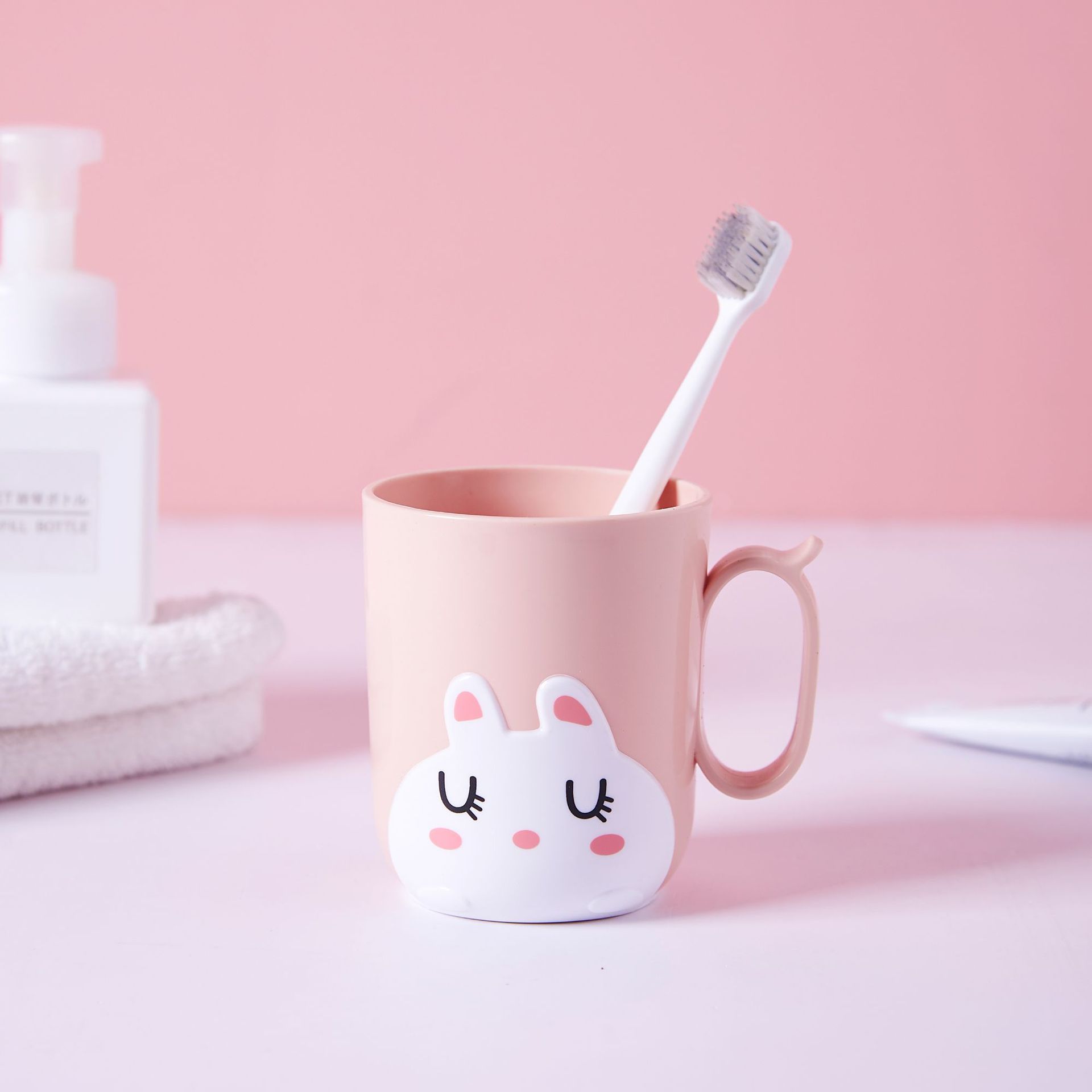小白兔漱口杯 加厚双色塑料杯清新牙杯水杯 可定颜色贴 牌加工