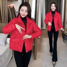 轻薄菱格棉服女小个子2023冬季新款时尚洋气红色短款棉衣外套显瘦