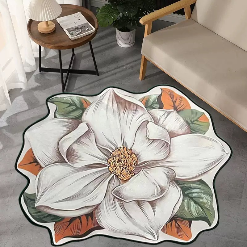 跨境中式莲花立体地垫卧室床边毯衣帽间脚垫客厅茶几防滑耐脏垫