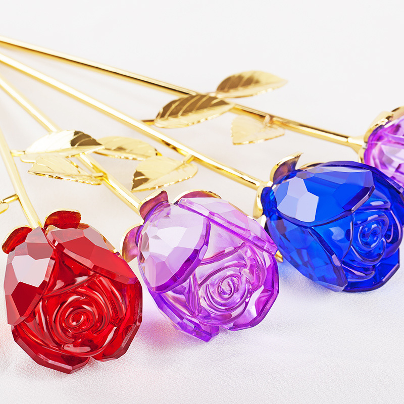 水晶玫瑰花生日礼品送女朋友老婆情人节礼物居家客厅工艺品摆件