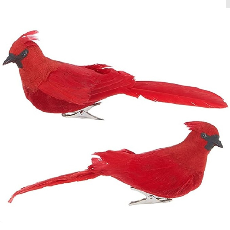 亚马逊红色红衣主教鸟夹圣诞假期红鸟主教树饰品家具装饰带脚款