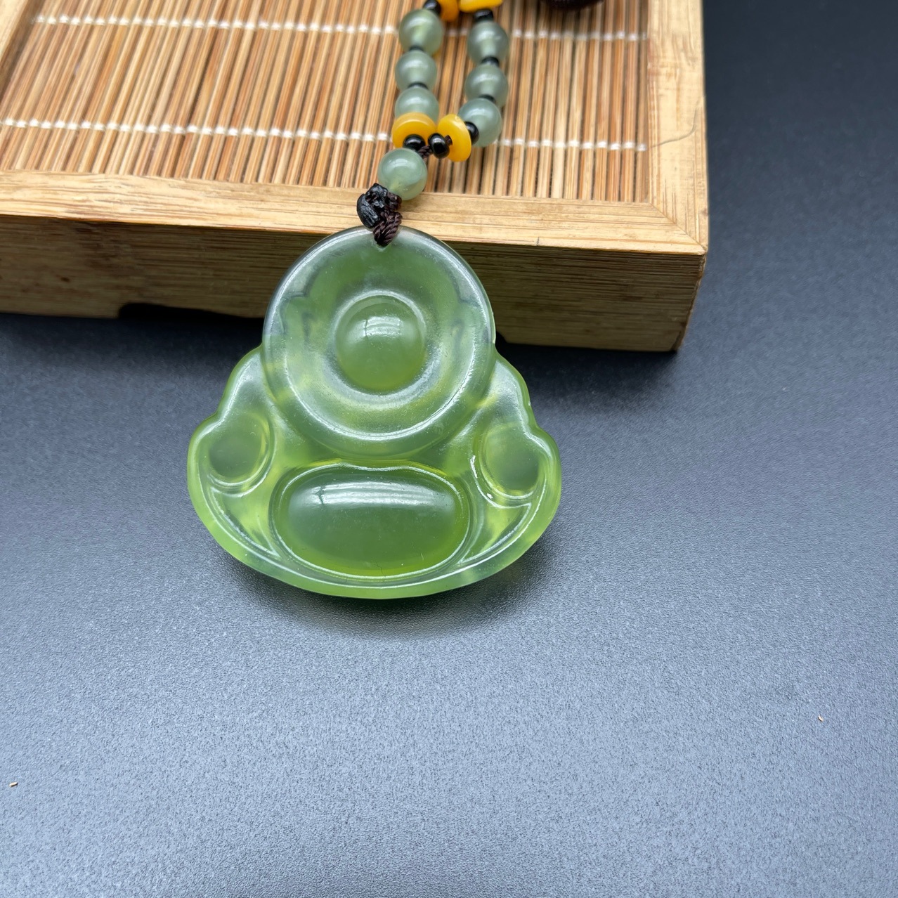 岫玉180料佛公项坠冰透男女情侣玉佛挂件绿冰大肚弥勒佛产地直销
