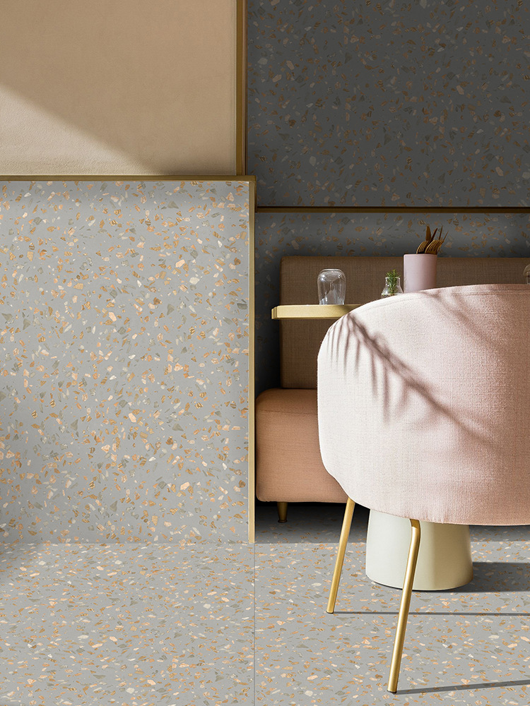 壹北复古彩色水磨石瓷砖灰蓝服装店餐厅地板砖木纹小颗粒地砖600x