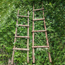 4带皮实木梯子装饰原木楼梯绳梯复古直梯摆件木质软梯森系摄影
