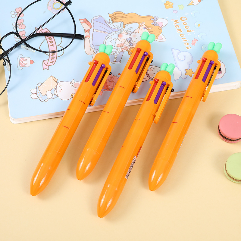 Creative Stationery 6-Color Ballpoint Pen Student Transparent Rod Press Multi-Color Ballpoint Pen Press Factory Direct Sales Wholesale