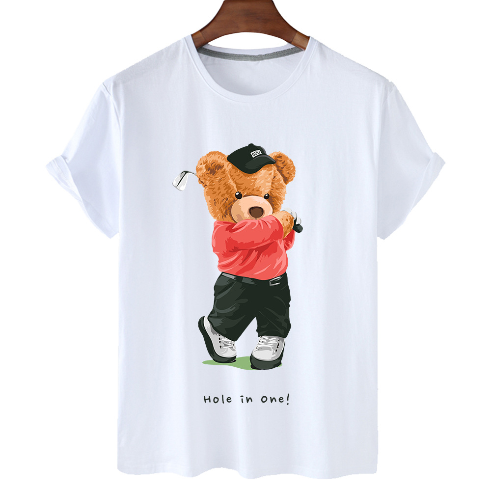 跨境亚马逊速卖通独立站夏季爆品可爱高尔夫小熊时尚短袖t恤男女