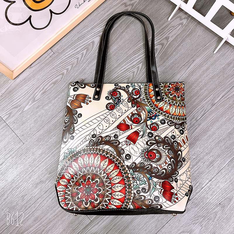 New Women's Retro Ethnic Style Shoulder Shopping Bag Mummy Bag Portable Shopping Bag Storage Type Stylish Bag Women