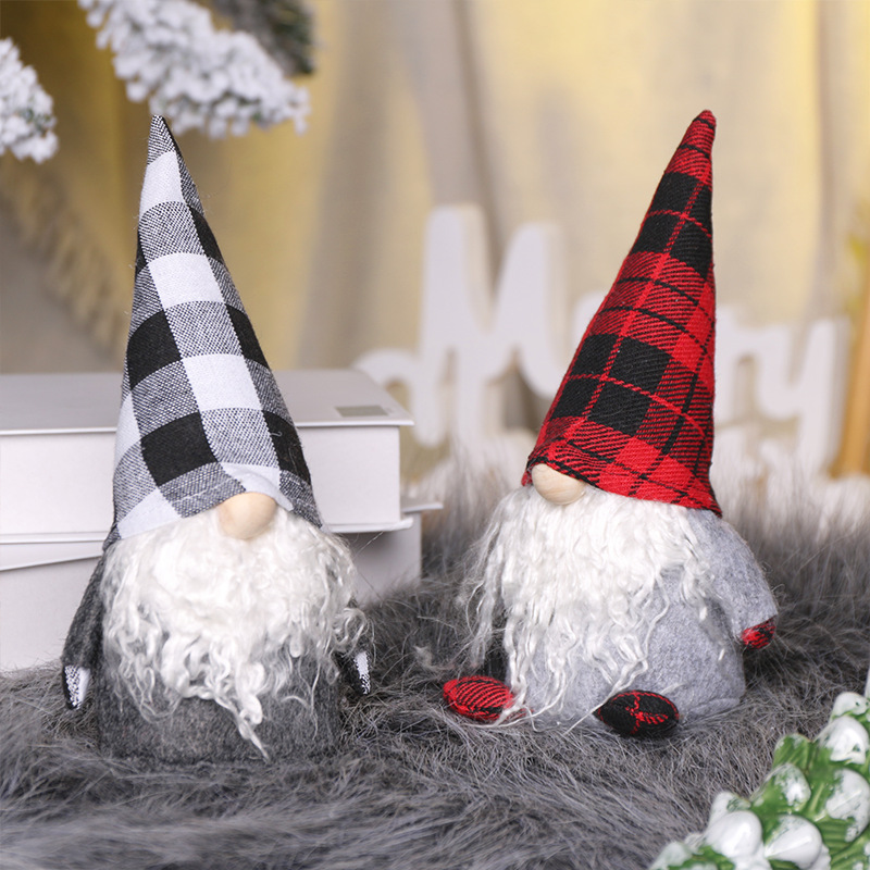 Cross-Border New Ins Style Plaid Christmas Faceless Old Rudolf Baby Doll Decoration Christmas Decorations