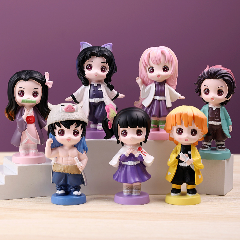 潮玩盲盒动漫人物手办二次元鬼灭之刃盲盒桌面摆件 端盒请拍6个